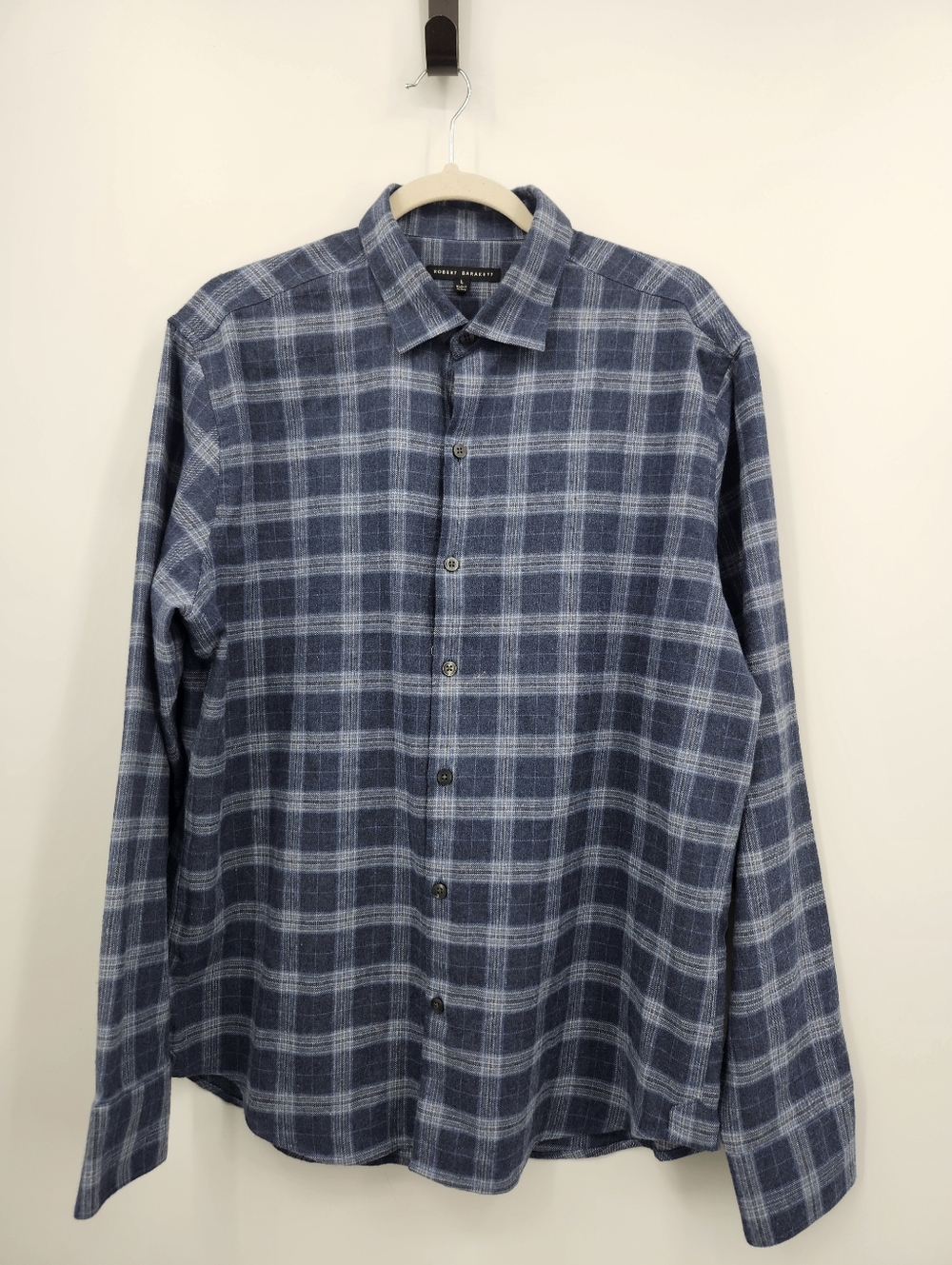 Robert Barakett Flannel Shirt Mens Large Blue Plaid Long Sleeve Button Up